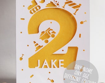 Personalised Any Name, Any Age Construction Diggers Birthday Card - Personalised Card - Digger Card - Kids Birthday Card - Construction Card
