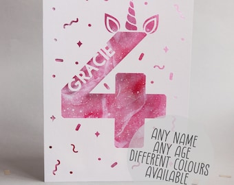 Personalised Any Name, Any Age Unicorn Birthday Card - Personalised Card - Unicorn Card - Birthday Card - Kids Birthday Card