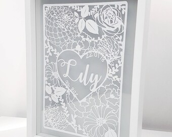 Handmade New Baby Papercut Frame - Papercut art - Newborn Gift - New baby papercut - New baby gift - Baby Boy gift - Baby Girl gift - family