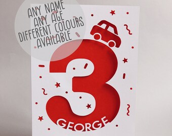 Personalised Any Name, Any Age Car Birthday Card - Personalised Card - Car Card - Kids Birthday Card - Child Birthday Card