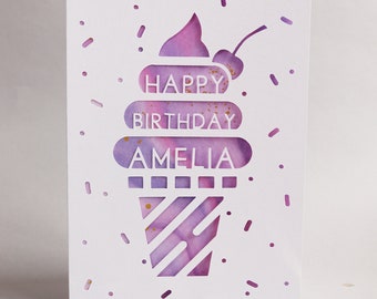 Personalised Ice Cream Birthday Card - Rainbow Ice Cream - Ice Cream Card - Personalised Card - Personalised Birthday Card - Happy Birthday