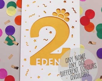 Personalised Any Name, Any Age Flower Birthday Card - Personalised Card - Flower Card - Baby Girl Card - Kids Birthday Card - Papercut Card
