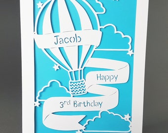Customisable Hot air balloon birthday card - Childs birthday card - kids birthday card - 1st 2nd 3rd 4th 5th birthday - custom card