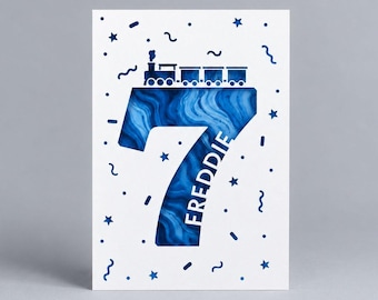 Personalised Any Name, Any Age Train Birthday Card - Personalised Card - Birthday Card - Papercut Card - Train Card - Kids Birthday Card