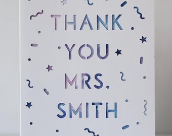 Personalised Teacher Thank You Card | End of School Year Card | Custom Teacher Name | TA Card | Papercut Greeting Card