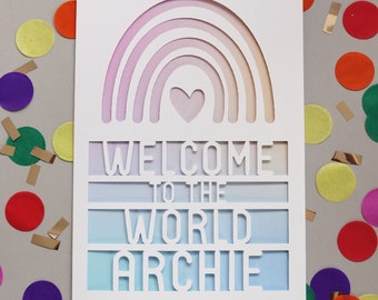 Personalised Welcome to the World, New Baby Card - Any Name - Custom Colours - New Baby Card - New Arrival - Bundle of Joy