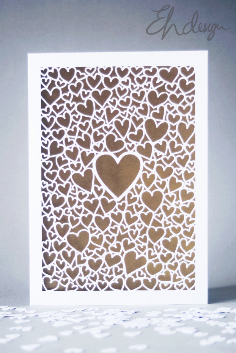 Handcut Hearts Anniversary Card Blank Inside with coloured paper insert Anniversary Card Paper Anniversary Hearts Love Card image 2
