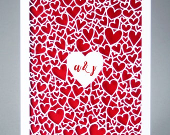 Personalised Hearts Anniversary Card *Blank Inside* with coloured paper insert - Anniversary Card - Paper Anniversary - Hearts Card