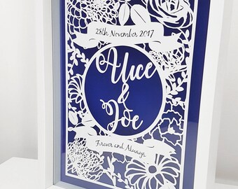 Handmade Papercut Anniversary Gift - Anniversary Keepsake - Couples gift - Keepsake frame - Anniversary keepsake - Paper anniversary