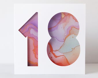 18th Birthday Card | Papercut Number Design, Photographic Insert, Contemporary Keepsake