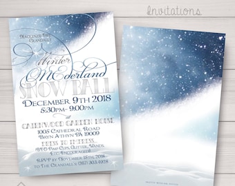 WONDERLAND ONEDERLAND One Year Old Birthday or Winter Wonderland Invitations for your special Winter Event. Snow, Icy, Blizzard, Blue