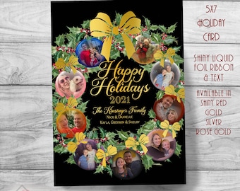 Photo Wreath Multi-Photo Holiday Christmas Greeting Cards - Add Up To 8 Photos Free - Spot Foil & Shine