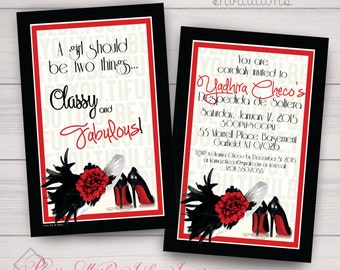 HAT 'N HEELS Invitations for Showers, Wedding Party, Events, Derby Party, Cocktails. Kentucky Derby, Hat Party, Classy, Red, Black, White.