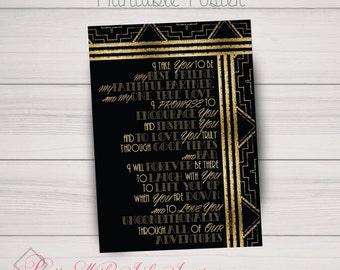 PRINTABLE - Poster, Gatsby, Roaring 20's, Black, Gold, White, Wedding Vows, Instant Download