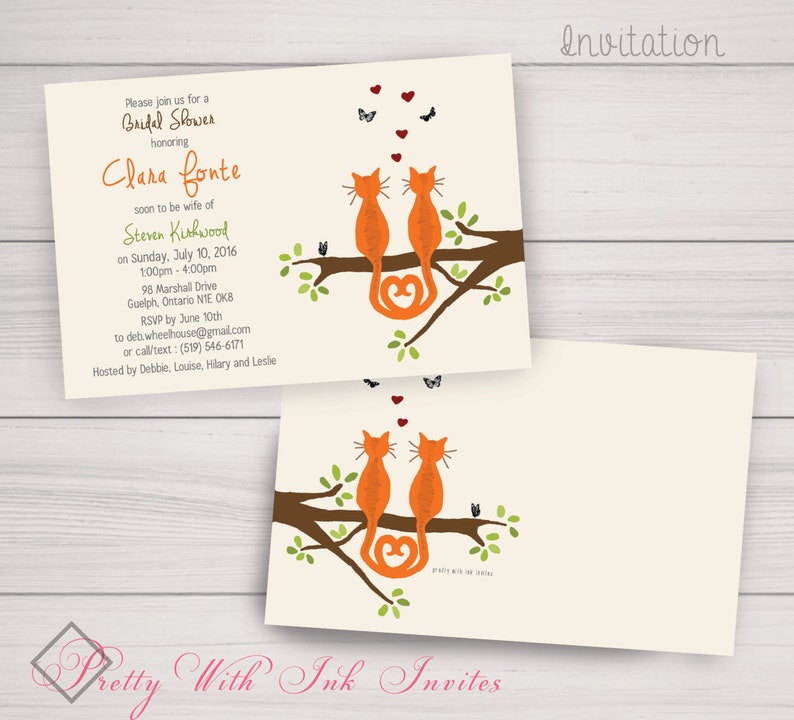 KITTIES IN A TREE Invitations more to match. Wedding, Shower, Anniversary. Tree, Love, Cat, Grey, Nature Invites, Kitty. Customize Free image 3