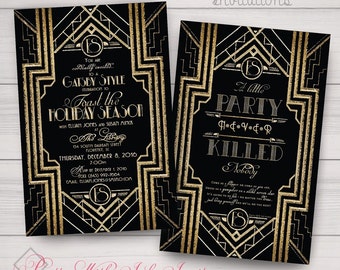 GATSBY/ROARING 20s Invitation, Program, Save the Date, & more.  Holiday Party, Gold, Black. Customize for free