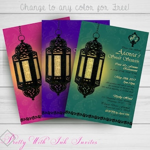 Inviti con lanterne marocchine e altro ancora per Bat/Bar-Mitzvah, feste all'aperto, India, Harem, monogramma, rosso, chiaro, personalizzabili gratuitamente!