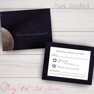 OVER THE MOON Invitations and more for Wedding, Birthday, Shower, Engagement. Full Moon, Blue, Night Sky, Stars. Customize for free image 2