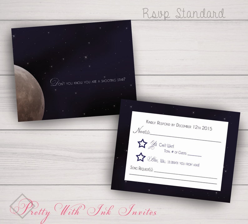 OVER THE MOON Invitations and more for Wedding, Birthday, Shower, Engagement. Full Moon, Blue, Night Sky, Stars. Customize for free image 2