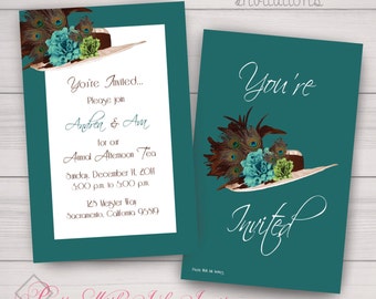 Peacock Hat Invitations, Derby Party, Hat Party, Horse Race, Floral Design (Printable or Printed) Customized Free