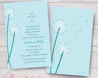 DANDELION WISHES, des invitations et plus encore pour un mariage, un anniversaire, une douche, un anniversaire ou des événements. Nature, flore, bleu, sarcelle d'hiver, violet. Personnalisation gratuite !