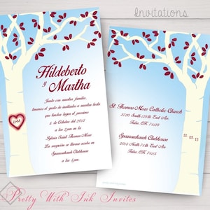 CARVED VALENTINE TREE Invitations and more to match. Wedding, Shower, Anniversary. Tree Carving, Ivory, Red, Blue. Customize for Free