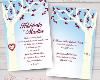 ARBRE SCULPTÉ POUR LA SAINT-VALENTIN Des invitations et plus encore. Mariage, douche, anniversaire. Arbre à sculpter, ivoire, rouge, bleu. Personnaliser gratuitement