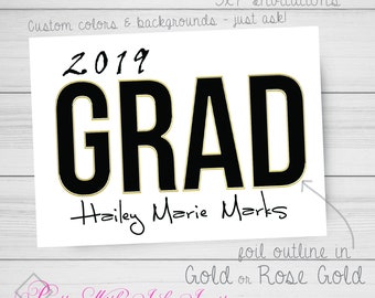 GRAD Foil Outline Invitations and More for Graduation Announcement or Party. Customize for free!
