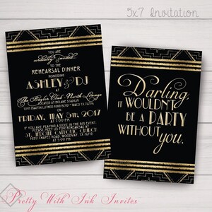 ROARING 20&#39;S Gold & Black UNISEX Invitation, Save the Date, Program, +More. Wedding, Birthday, Bachelor. Gold, Black. Customize Free