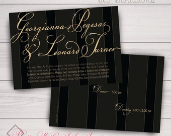 CLASSIC PINSTRIPE Invitation, Program, Thank You, & More. Wedding, Shower, Birthday, Bachelor, 50th, 21st, Anniversary.Gold, Black, Stripes