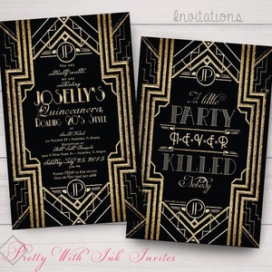 GATSBY/ROARING 20s Invitations. Rsvp, Thank You, Save the Dates Avail to Match. Sweet Sixteen, Quinceanera, Gold & Black. Customize free image 2