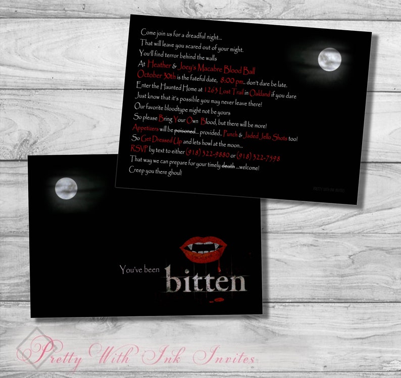 BITTEN Invitations for Halloween Party, Monster Bash, Vampire Party, Costume Party, Black and Red. Customize Free image 1