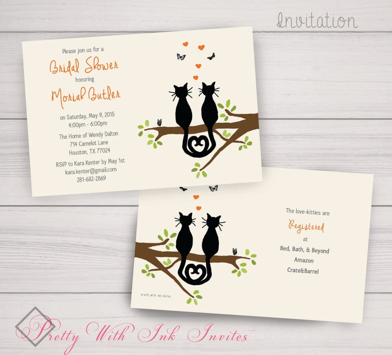 KITTIES IN A TREE Invitations more to match. Wedding, Shower, Anniversary. Tree, Love, Cat, Grey, Nature Invites, Kitty. Customize Free image 2