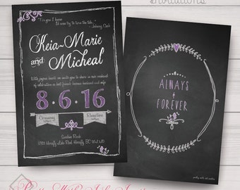 TABLEAU NOIR CELEBRATIONS Invitations + plus pour un mariage, une douche, une fête des 16 ans, un anniversaire. Tableau noir, tourtereaux, personnalisation GRATUITE !