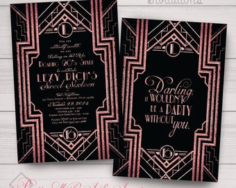 GATSBY/ROARING 20s - Original Design (copied by others) Invitations. Customize Font, Text, Color for FREE