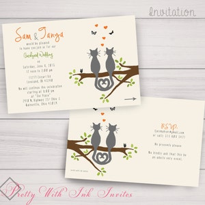 KITTIES IN A TREE Invitations more to match. Wedding, Shower, Anniversary. Tree, Love, Cat, Grey, Nature Invites, Kitty. Customize Free image 1