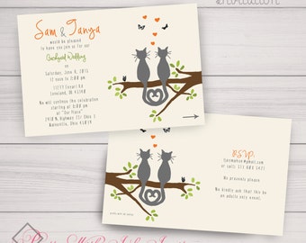 KITTIES IN A TREE Invitations + more to match. Wedding, Shower, Anniversary. Tree, Love, Cat, Grey, Nature Invites, Kitty. Customize Free