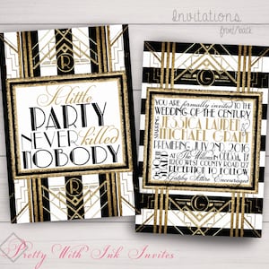 GATSBY/ROARING 20s STRIPE Invitation, Save the Date, & more. Wedding, Sweet 16, Engagement, Shower. Black, Gold, White. Customize for free