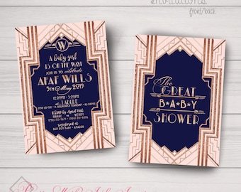 GATSBY/ROARING 20s Invitations,  Gatsby Baby Shower, Goodbye Party, Any Event. Champagne, Gold, Blush, Monogram, Navy.