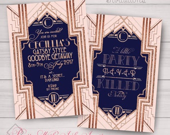 GATSBY/ROARING 20s - Original Design (copied by others) Invitations. Customize Font, Text, Color for FREE