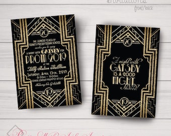 GATSBY/ROARING 20s Prom, Charity, Corporate Party Invitations, Programs, Save the Dates, Customize for FREE. Gold and Black.