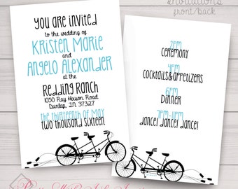 TANDEM LOVE Invitations and More to Match for a fun Wedding, Shower, Engagement, Anniversary Party. Tandem Bike, Bicycle, Black, Teal