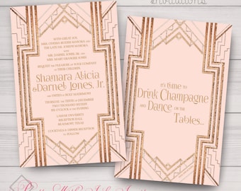 GATSBY/ROARING 20s Invitation, Save the Date, Program, AND More. Wedding, Engagement, Sweet 16. Rose Gold, Blush. Customize Free!
