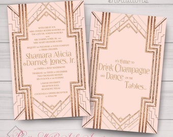 GATSBY/ROARING 20s Invitation, Save the Date, Program, AND More. Wedding, Engagement, Sweet 16. Rose Gold, Blush. Customize Free!