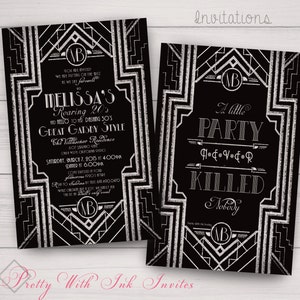 GATSBY/ROARING 20s Birthday Special Event Invitations, Save the Dates, Programs, Thank Yous & More. Silver, Black, Customize for Free.