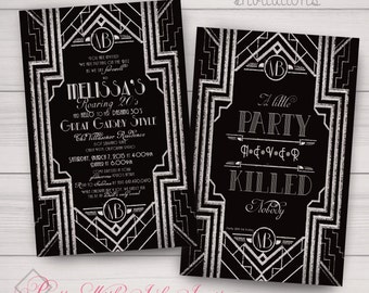 GATSBY/ROARING 20s Birthday Special Event Invitations, Save the Dates, Programs, Thank Yous & More. Silver, Black, Customize for Free.