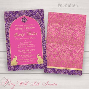 DANZA MAROCCHINA Baby Shower, Compleanno, Sweet 16, Inviti per eventi + altro da abbinare. Monogramma, Elefante, Blu, Oro, Rosso. Personalizza gratis!