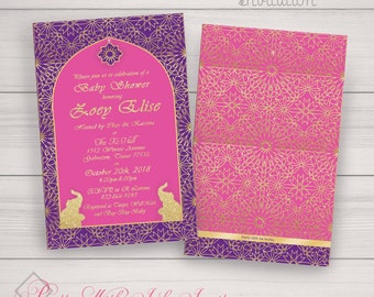 MOROCCAN DANCE Baby Shower, Birthday, Sweet 16, Event Invitations + more to match. Monogram, Elephant, Blue, Gold, Red. Customize Free!