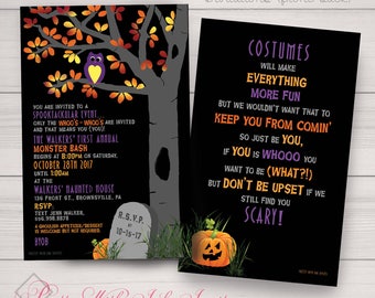 HAL-OWL-EEN Invitations for Halloween Party, Monster Bash, Costume Party, Jack-O-Lantern & Owls. Customize Free