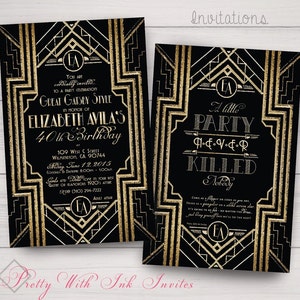 GATSBY/ROARING 20s - Original Design (copied by others) Birthday Invitations. Customize Font, Text, Color for FREE